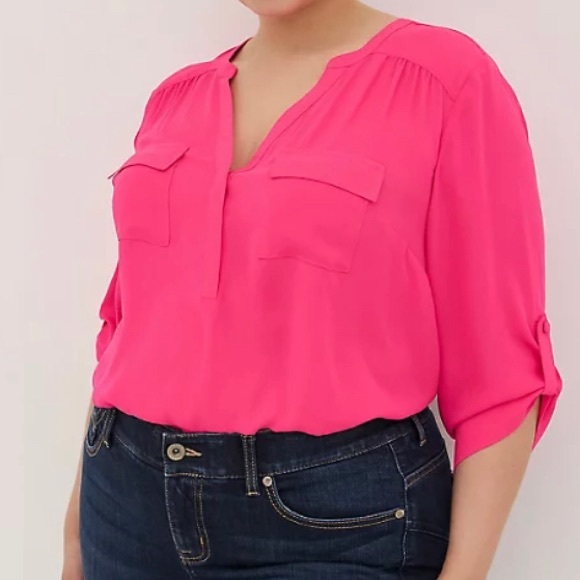 torrid Tops - Torrid Sz 1 Harper Shirt ~ teal green and white patterned top ~ EUC